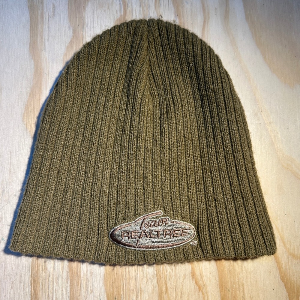 Realtree Mens OSFM Olive Green Ribbed Knit Team Realtree Logo Beanie Hat